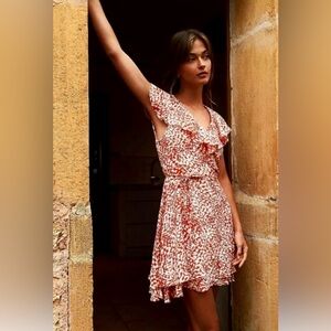 Free People Orange and White Mini Wrap Dress XS